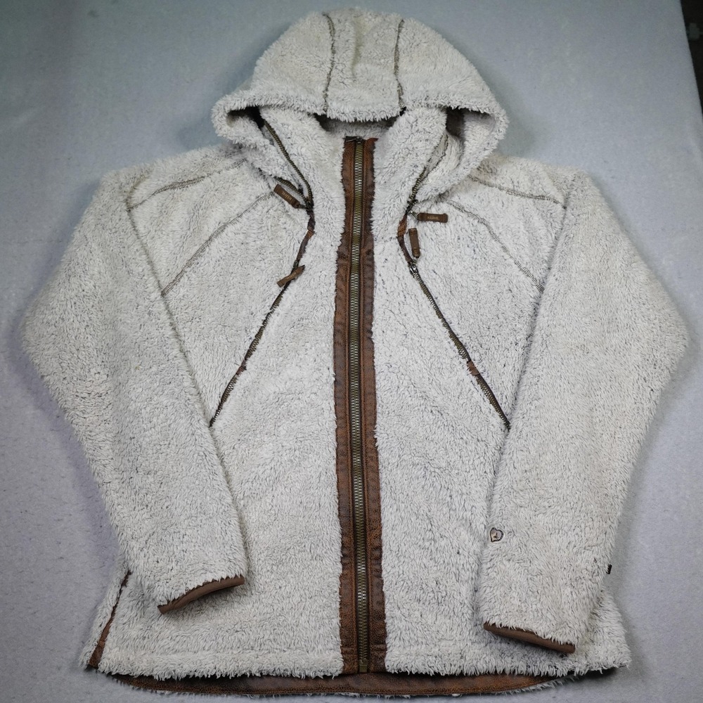Kuhl Flight Jacket Womens XL White Sherpa Fleece Hooded Full Zip Lined Outdoor